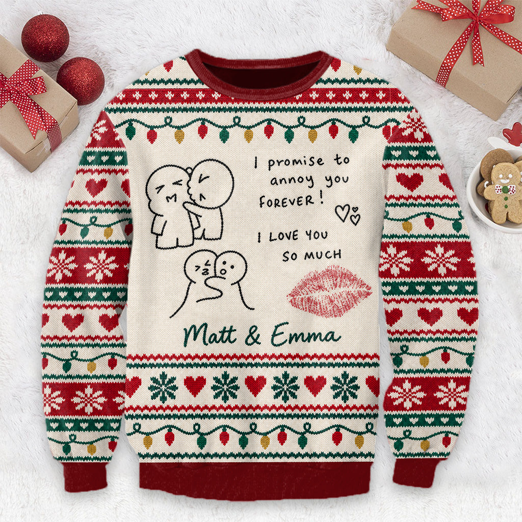 Couple Hand Writing Sweater Christmas Couple Gift - Personalized Couple Ugly Sweater