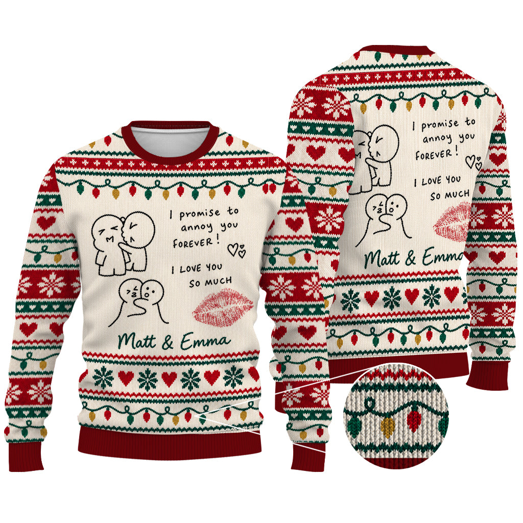 Couple Hand Writing Sweater Christmas Couple Gift - Personalized Couple Ugly Sweater