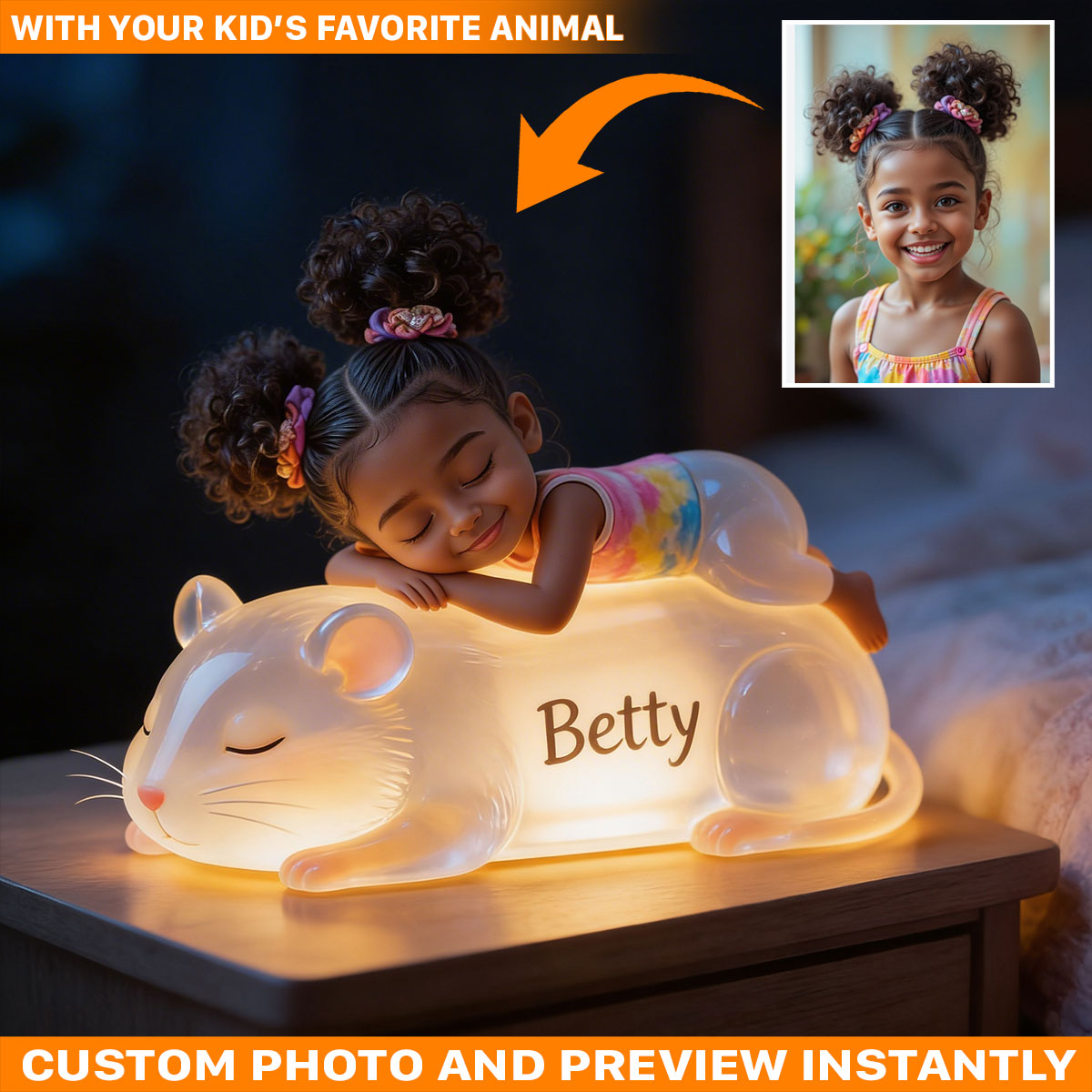 Sleeping Cute Animals Custom Photo - Personalized Kid Acrylic LED Night Light