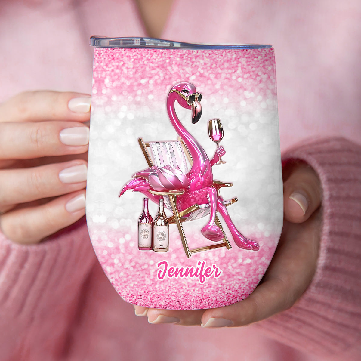 Be a Flamingo In a Flock of Pigeons - Personalized Flamingo Wine Tumbler
