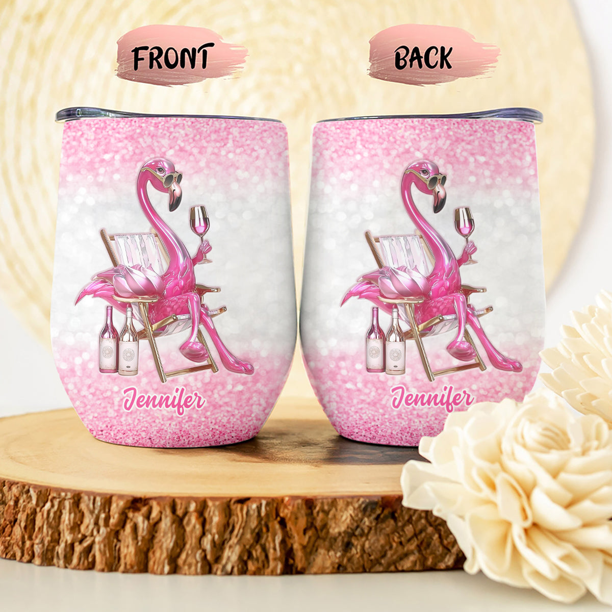 Be a Flamingo In a Flock of Pigeons - Personalized Flamingo Wine Tumbler