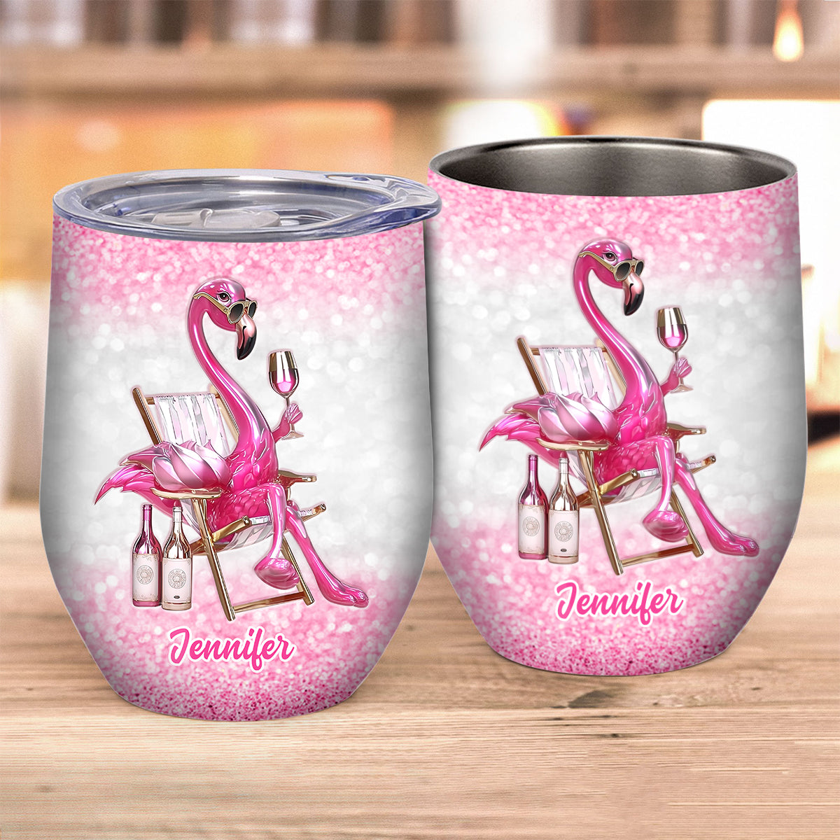 Be a Flamingo In a Flock of Pigeons - Personalized Flamingo Wine Tumbler