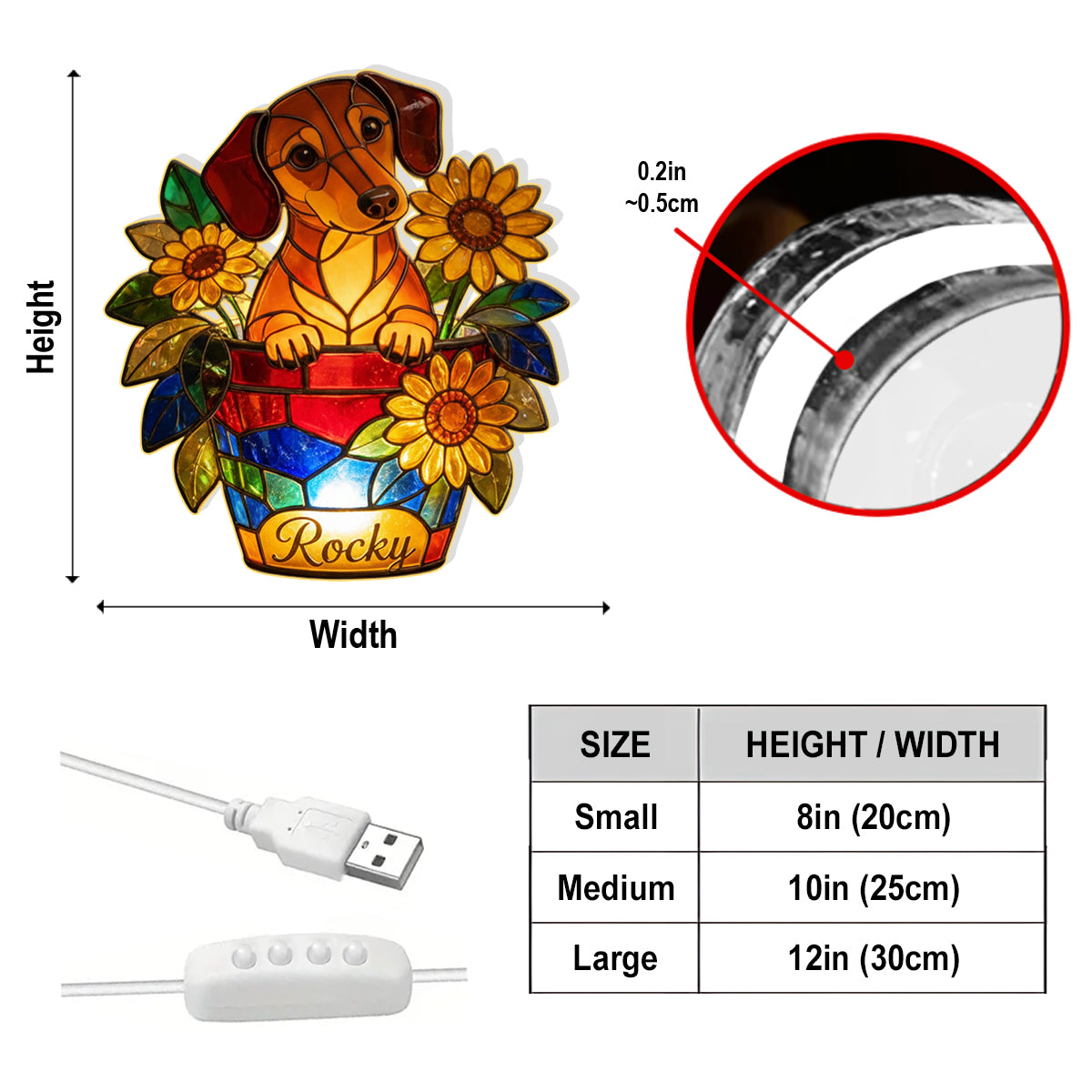 Niedliche Haustiere und Blumen – Personalisierte LED-Nachtleuchte aus Acryl mit Hundemotiv