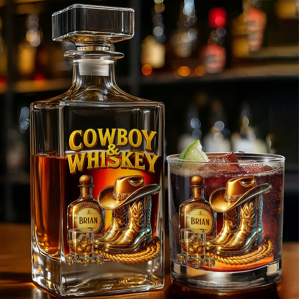 Cowboy & Whiskey – Personalisiertes Whisky-Dekanter-Set