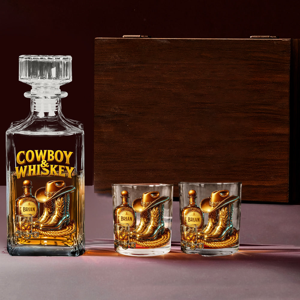 Cowboy & Whiskey – Personalisiertes Whisky-Dekanter-Set