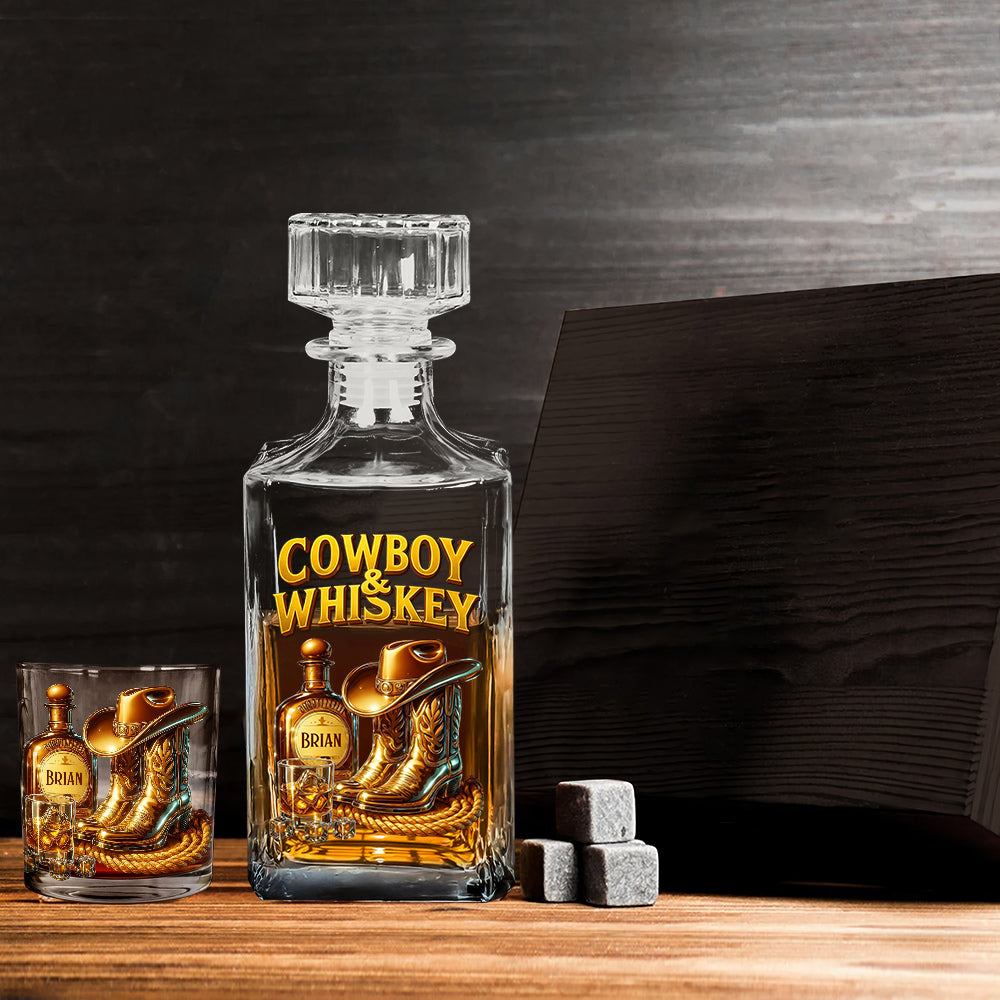 Cowboy & Whiskey – Personalisiertes Whisky-Dekanter-Set