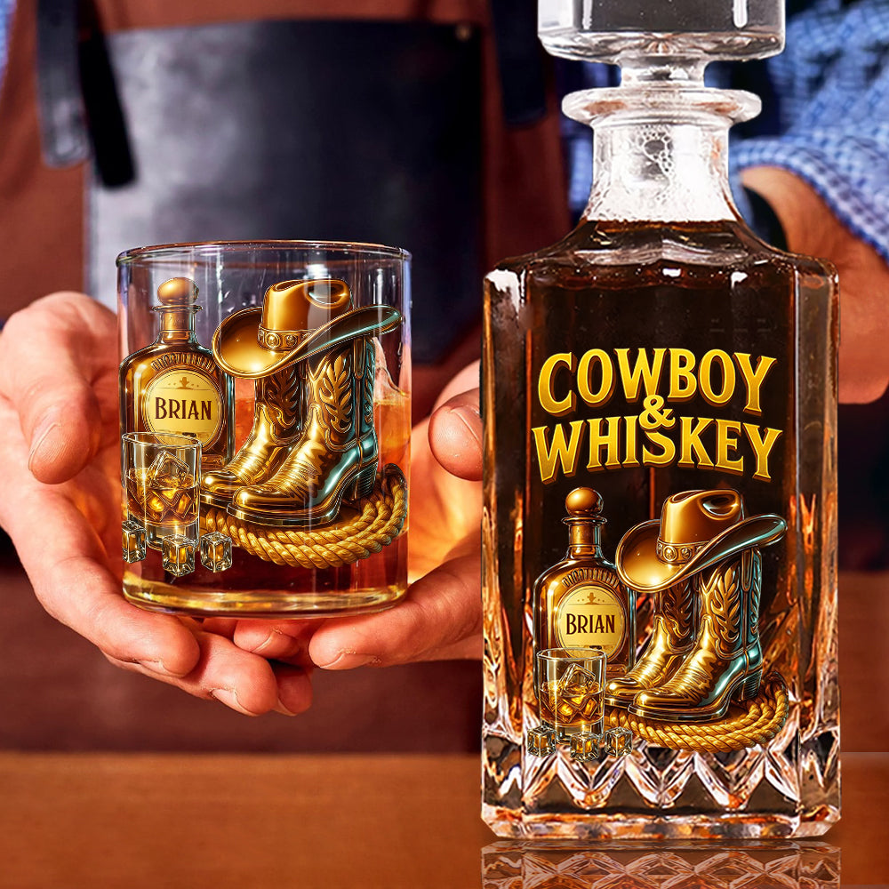 Cowboy & Whiskey – Personalisiertes Whisky-Dekanter-Set