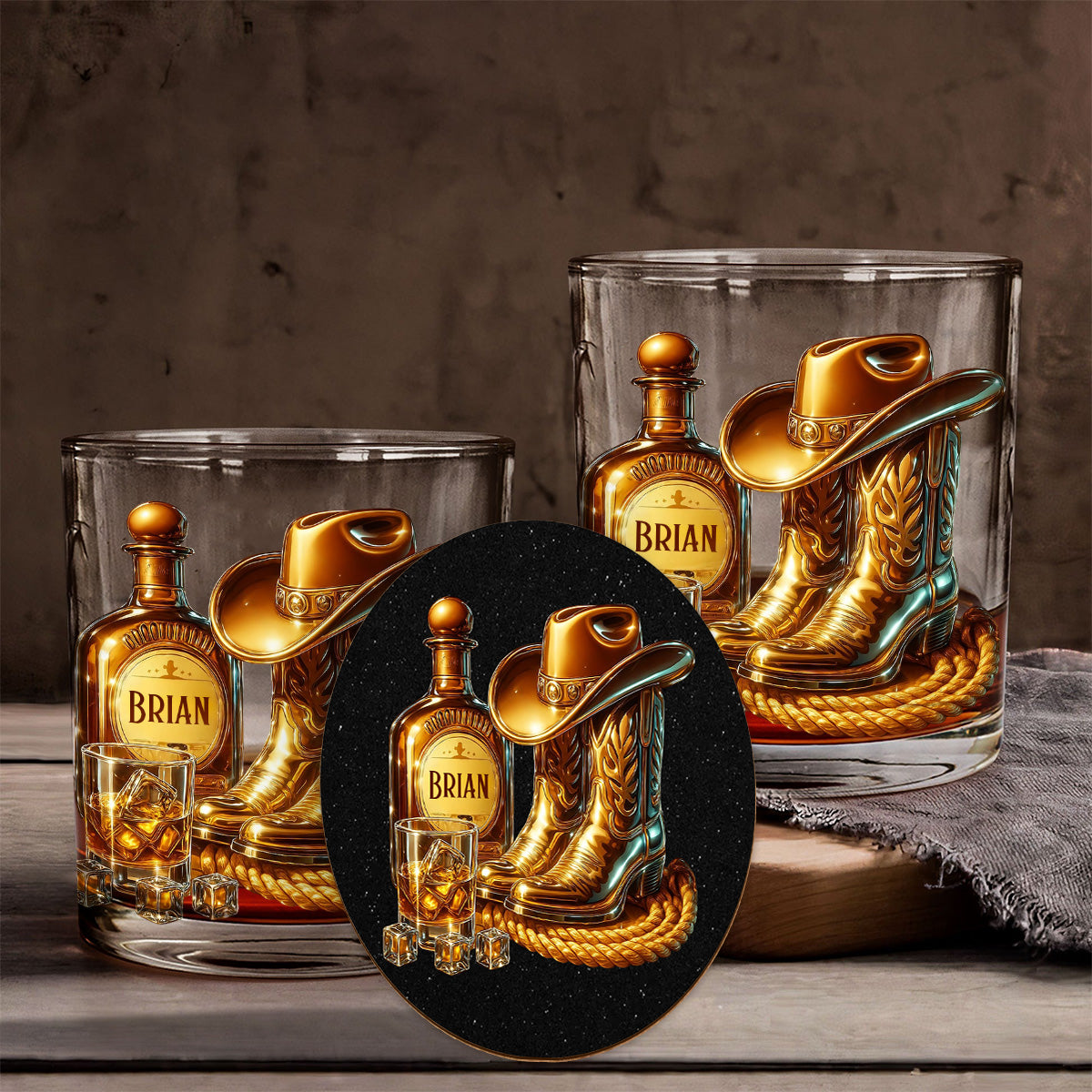 Cowboy-Stiefel-Hut - personalisiertes Whiskyglas