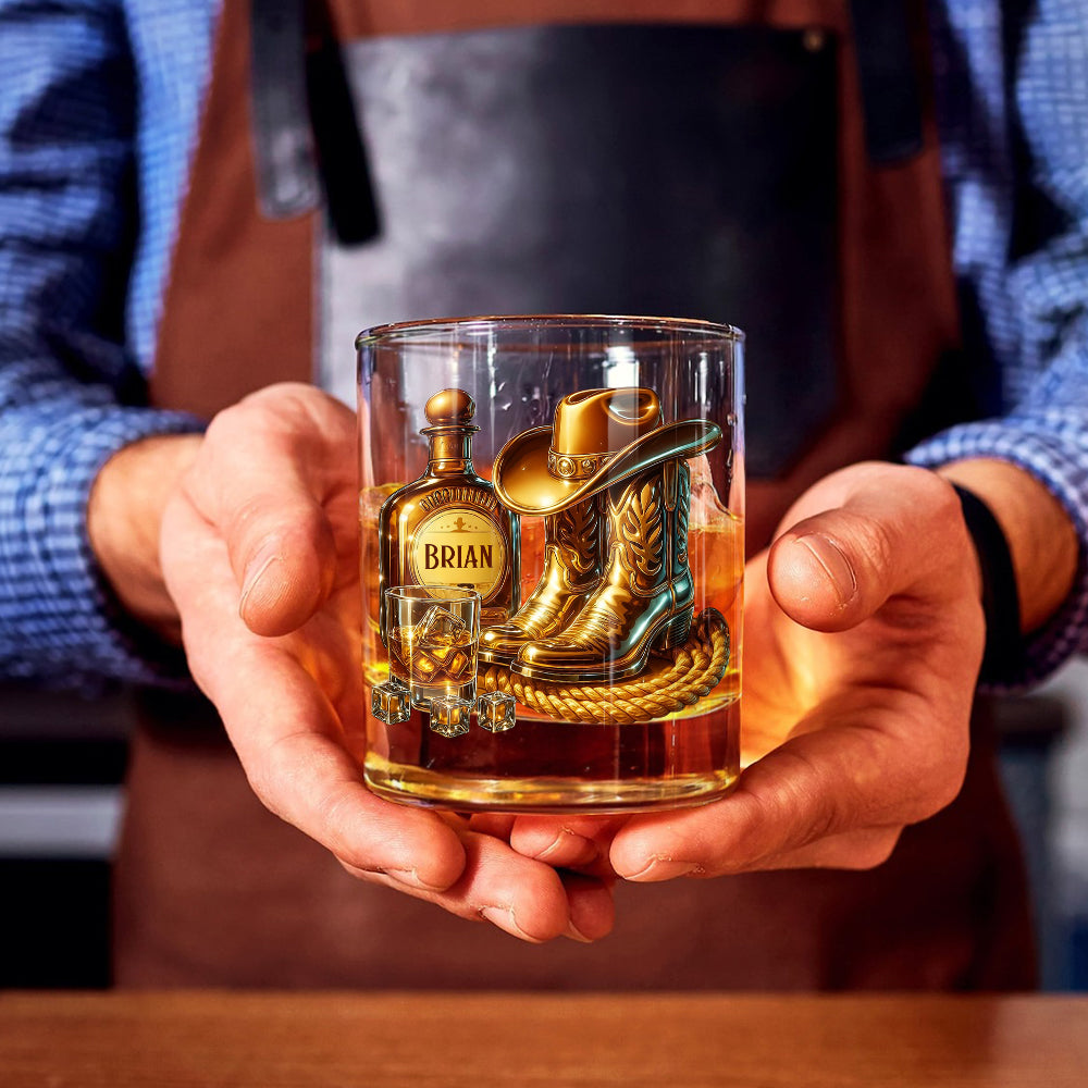 Cowboy-Stiefel-Hut - personalisiertes Whiskyglas