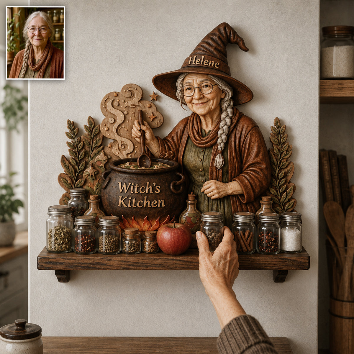 Witch's Kitchen - Personalized Witch Wooden Floating Shelf