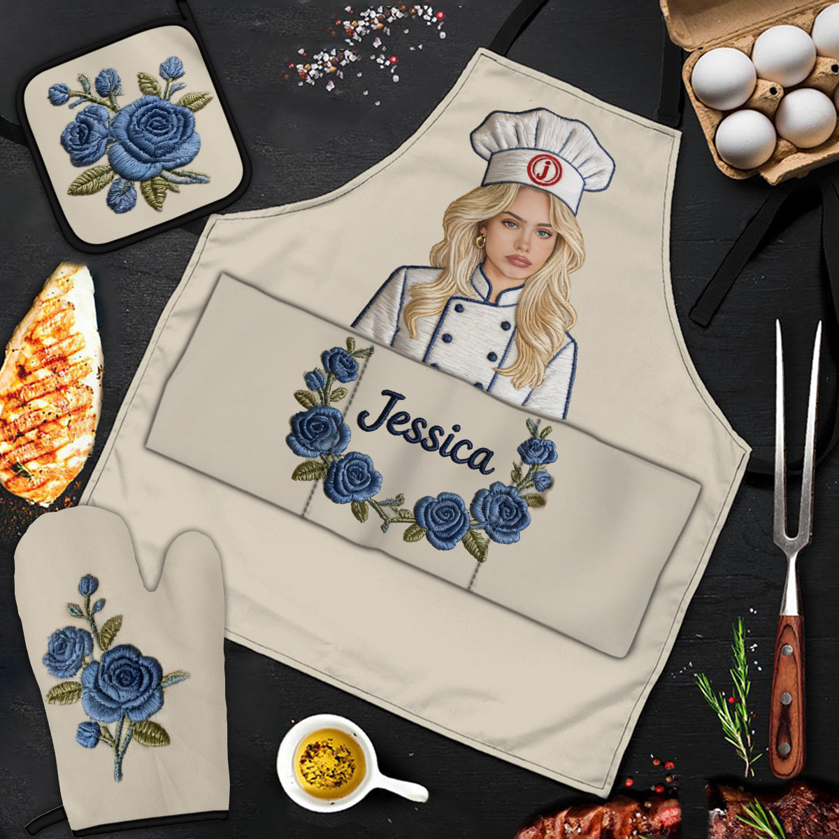 Master Cook - Personalisierte Kochschürze, Ofenhandschuhe & Topflappen