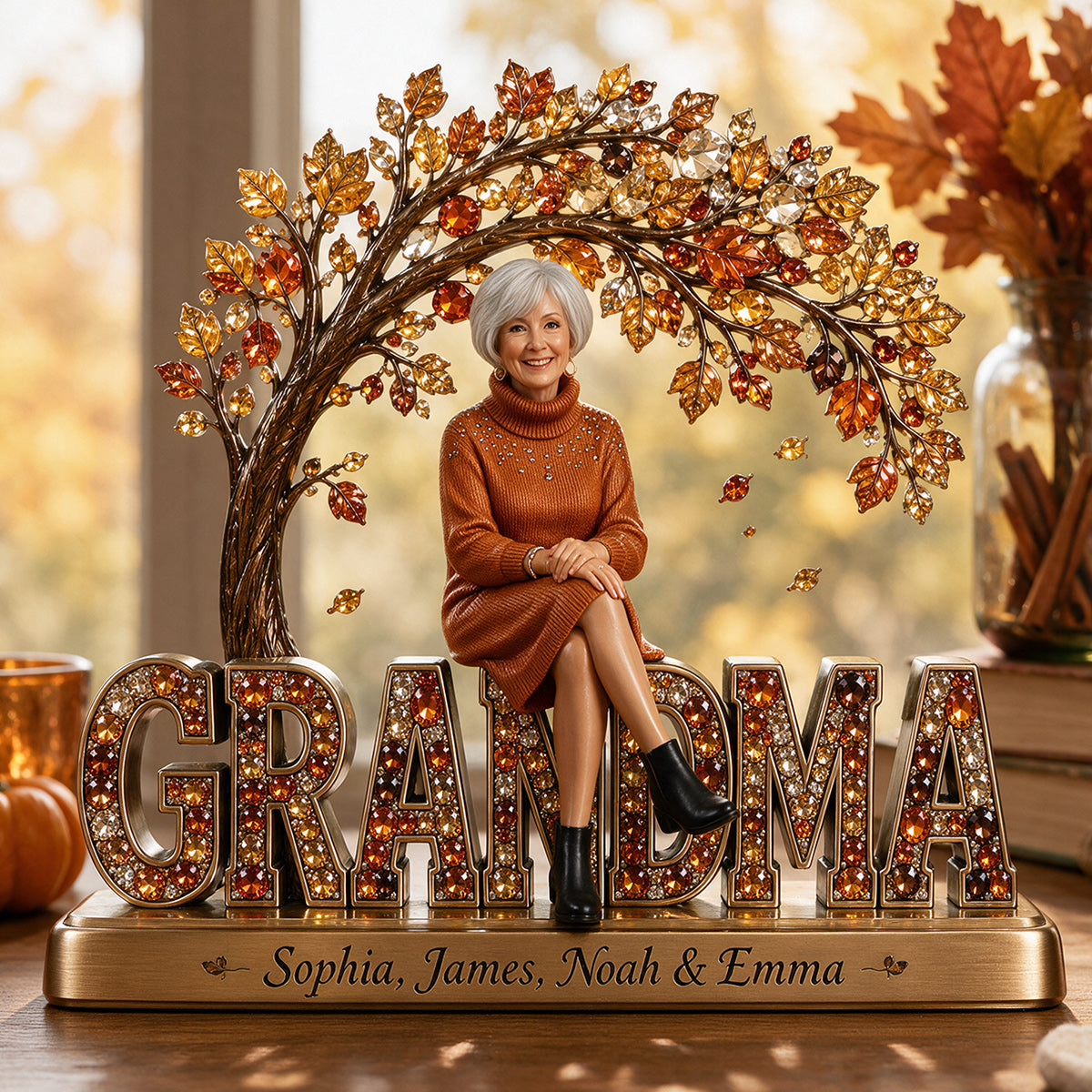 Gift For Mom, Grandma Fall Vibes - Personalized Grandma Custom Shaped Acrylic Plaque