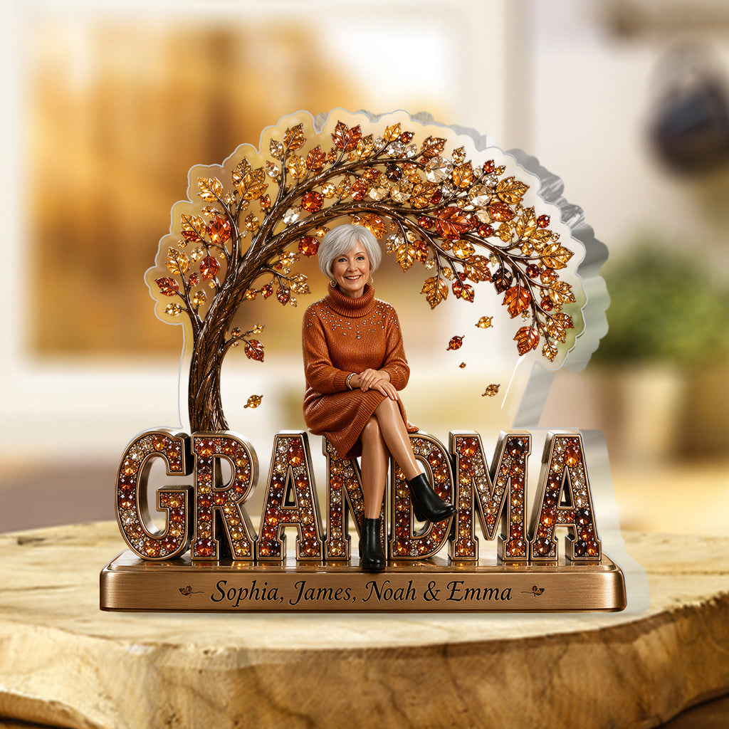 Gift For Mom, Grandma Fall Vibes - Personalized Grandma Custom Shaped Acrylic Plaque