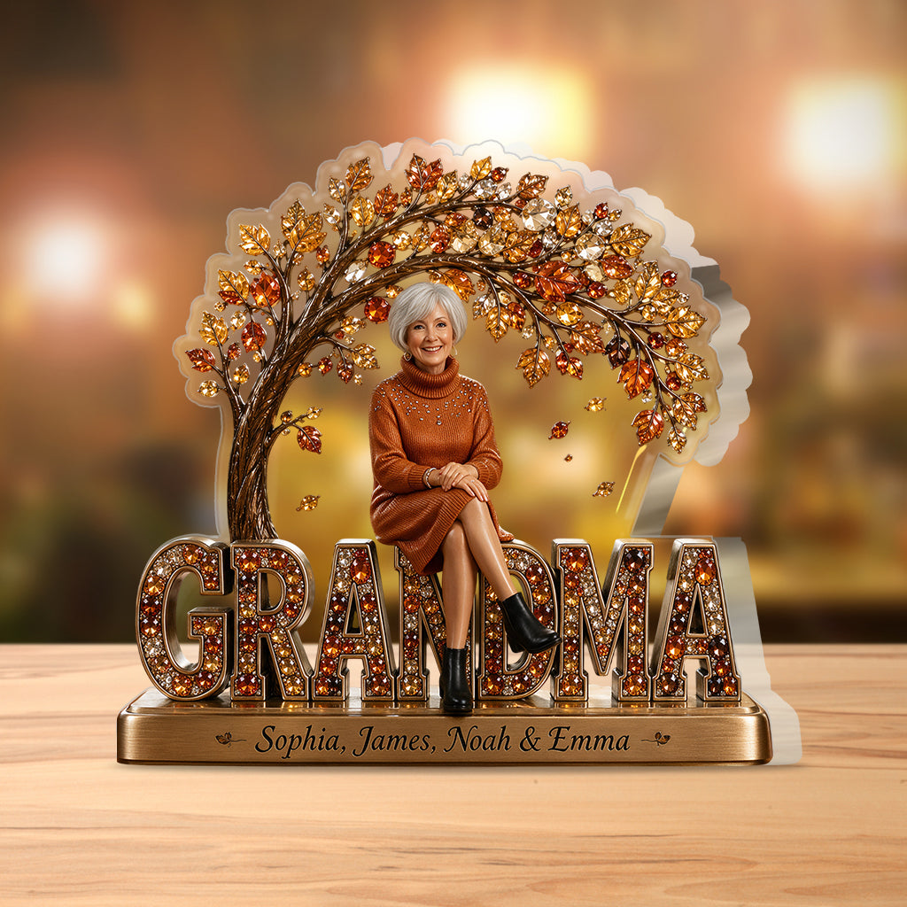 Gift For Mom, Grandma Fall Vibes - Personalized Grandma Custom Shaped Acrylic Plaque