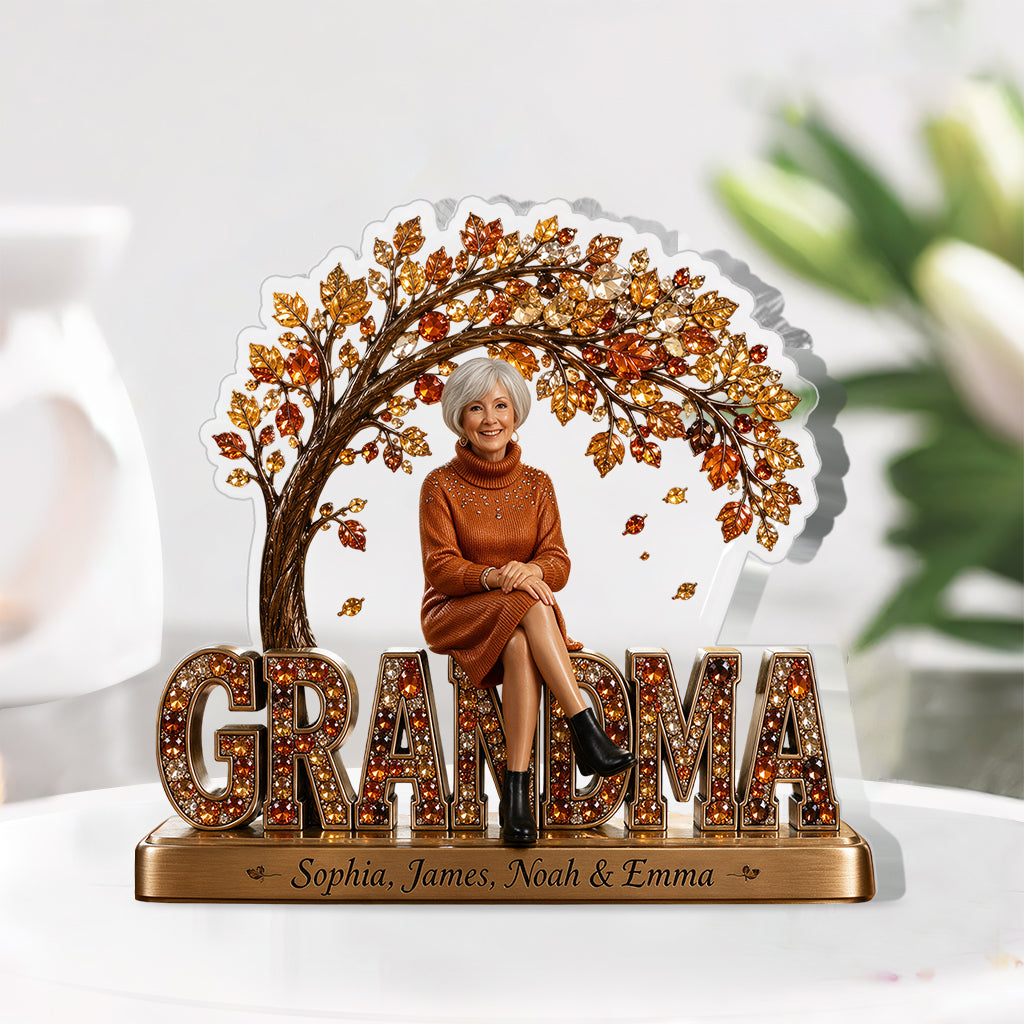 Gift For Mom, Grandma Fall Vibes - Personalized Grandma Custom Shaped Acrylic Plaque