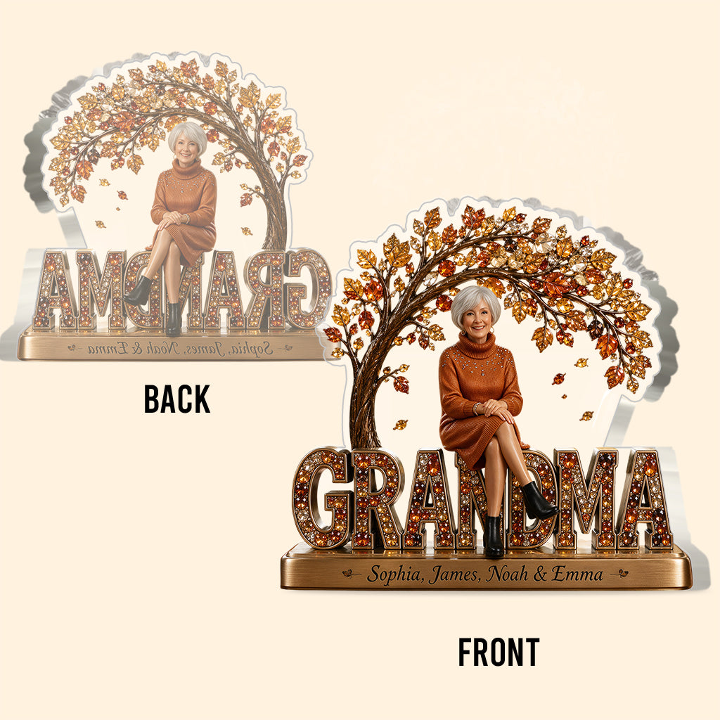 Gift For Mom, Grandma Fall Vibes - Personalized Grandma Custom Shaped Acrylic Plaque