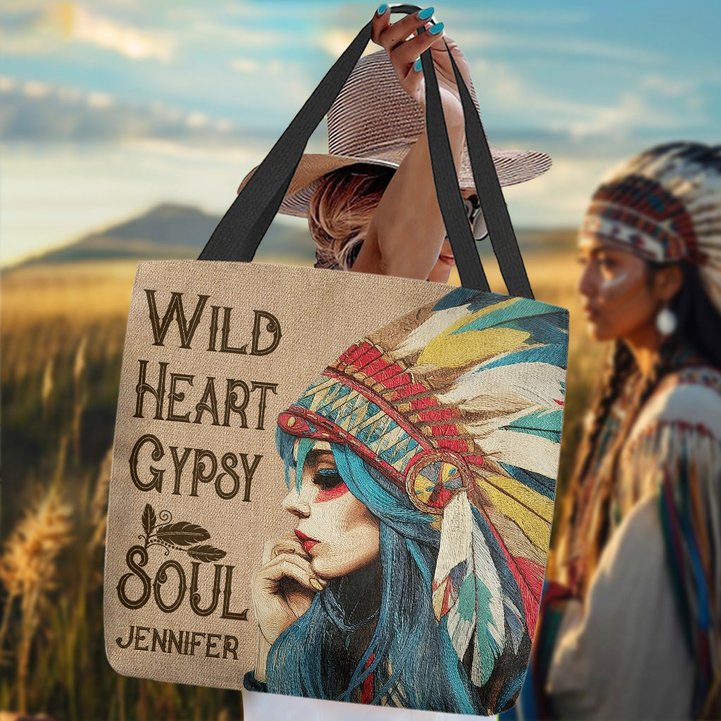Native American Girl Wild Heart Gypsy Soul - Personalisierte Tragetasche für amerikanische Ureinwohner