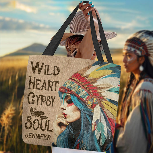 Native American Girl Wild Heart Gypsy Soul - Personalisierte Tragetasche für amerikanische Ureinwohner