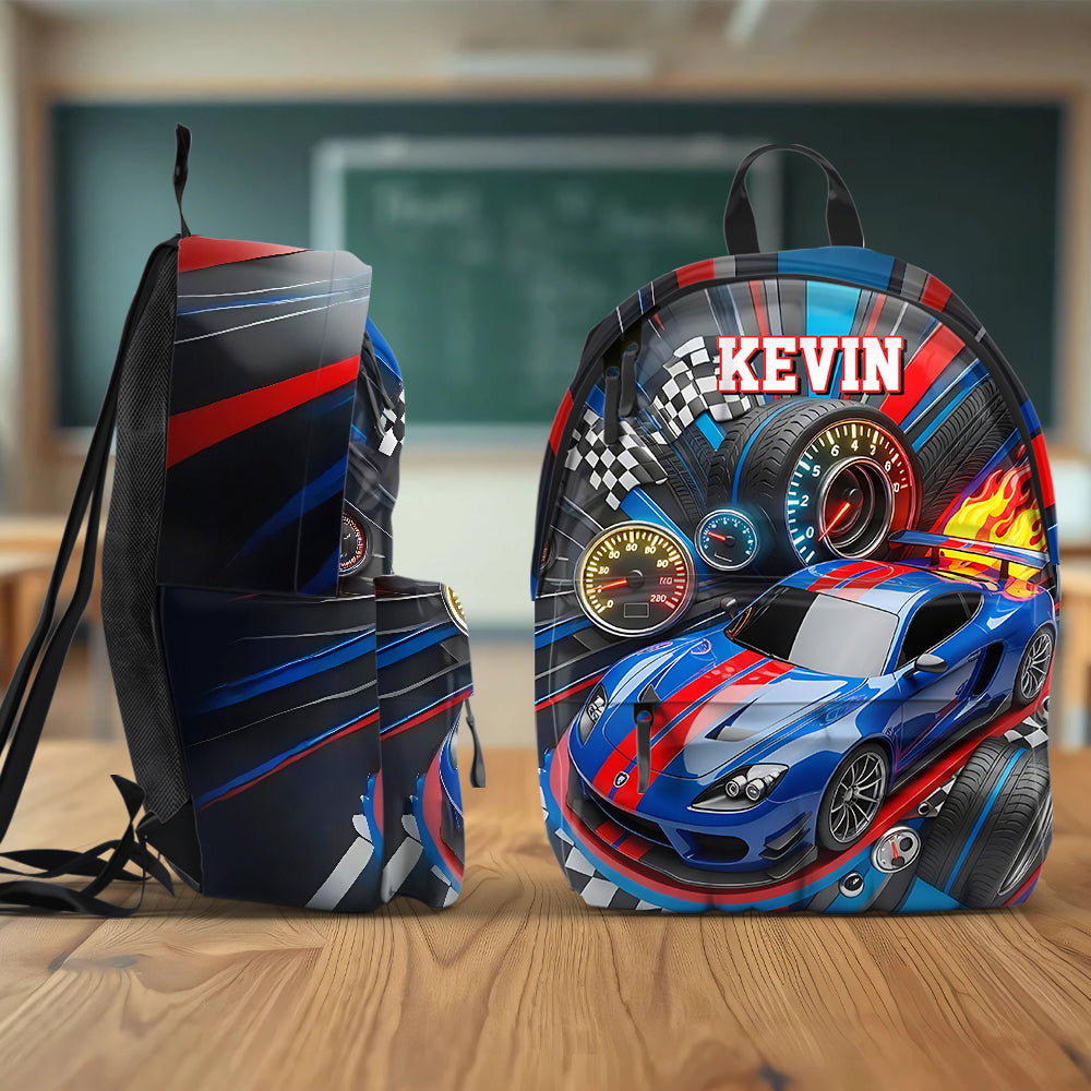 Rennwagen-Design – Personalisierte Kinder-Klassikkappe & Rucksack