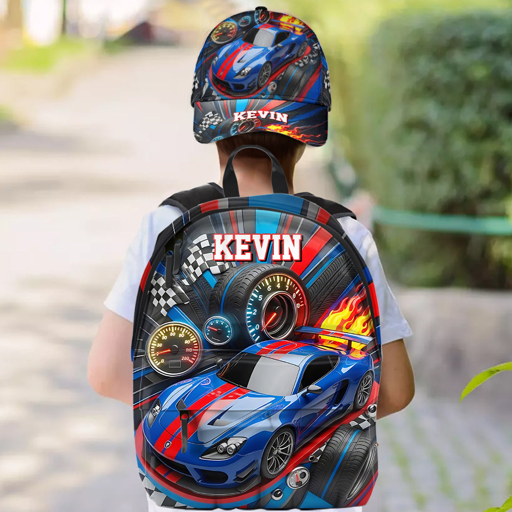 Rennwagen-Design – Personalisierte Kinder-Klassikkappe & Rucksack