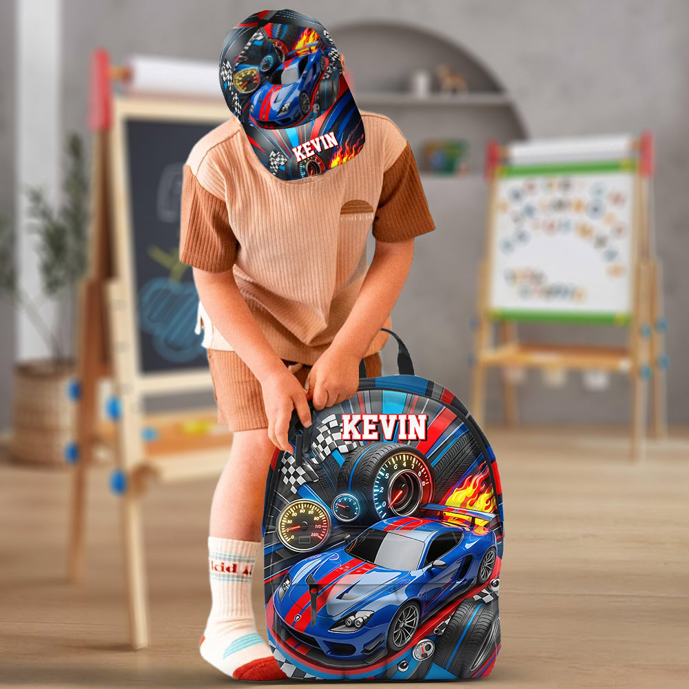 Rennwagen-Design – Personalisierte Kinder-Klassikkappe & Rucksack
