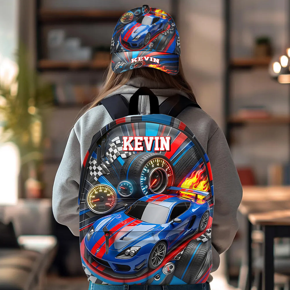 Rennwagen-Design – Personalisierte Kinder-Klassikkappe & Rucksack