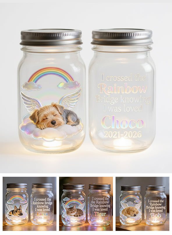 Ich habe die Regenbogenbrücke überquert – Personalisierte Hunde-Einmachglas-Lampe