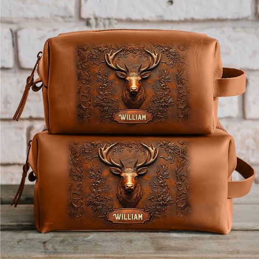 Jagdgeschenk für Ehemann, Opa, Vater – personalisierte Jagd-Kulturtasche aus Leder