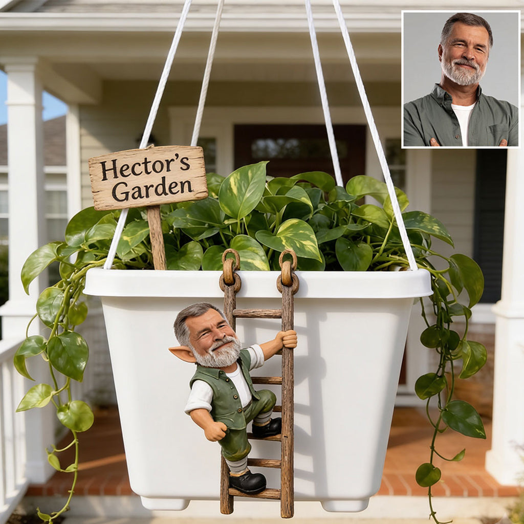 Lustiger Klettergnom - Personalisierter Gartenhängtopf