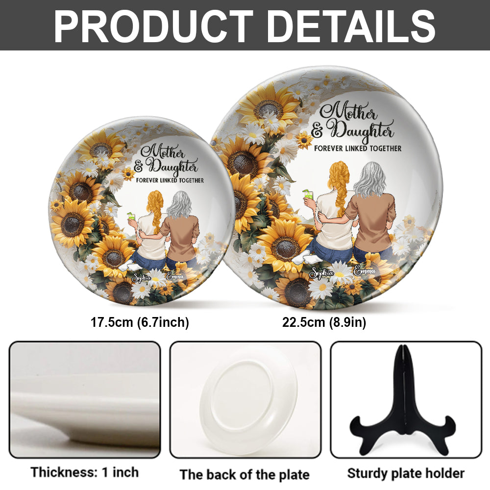 Mutter und Tochter/Sohn – für immer verbunden – Personalisierter runder Keramikteller für die Mutter
