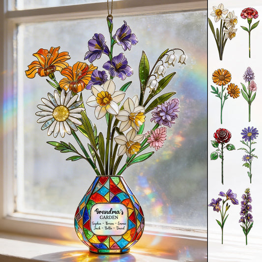 Grandma's Mom's Garden - Personalized Grandma Window Hanging Suncatcher Ornament