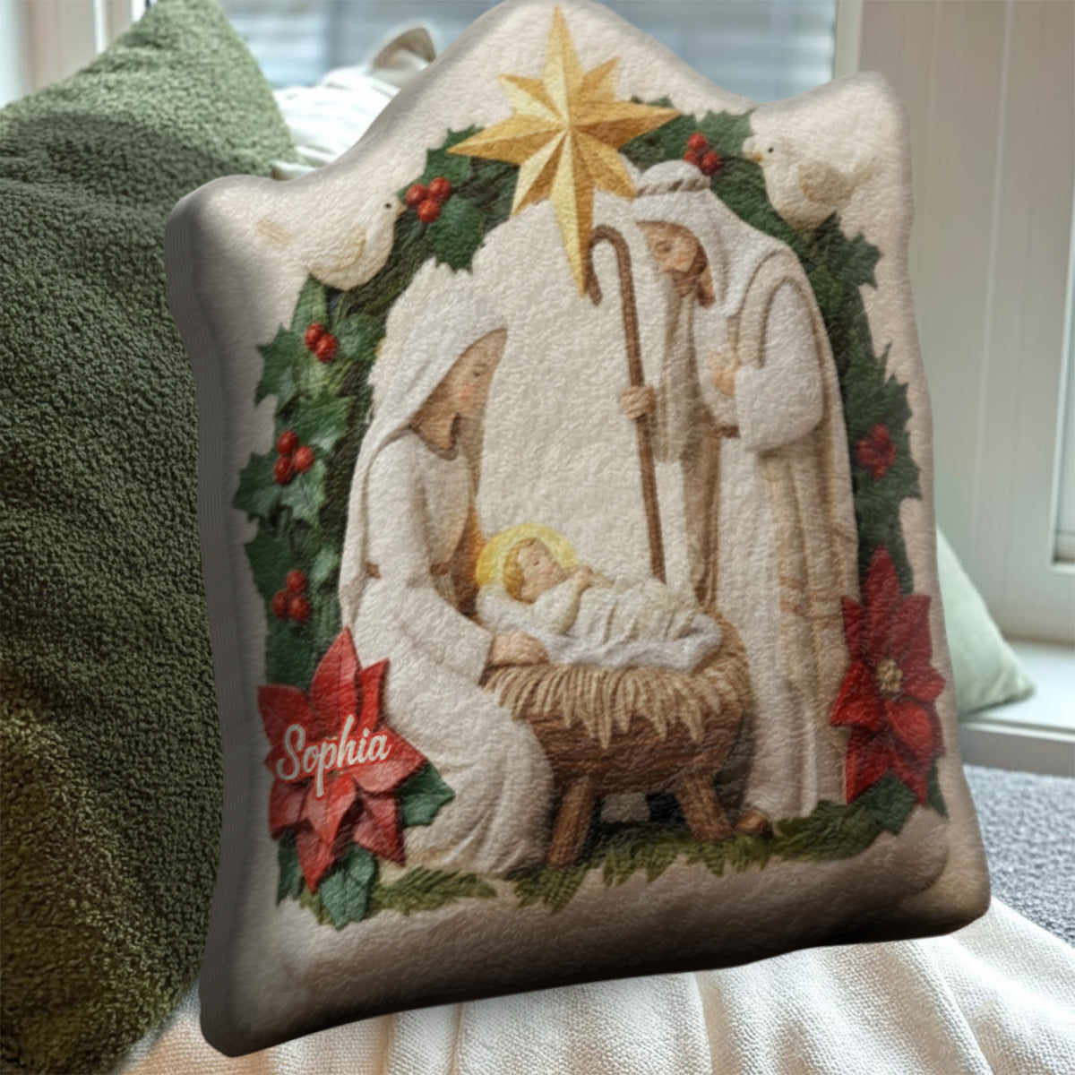 Ivory Blessing Jesus Is The Reason - Personalized Christian Faux Fur Shaped Pillow
