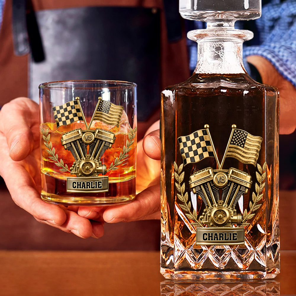 Powerful V8 Engine Car Lover Whiskey Decanter Set