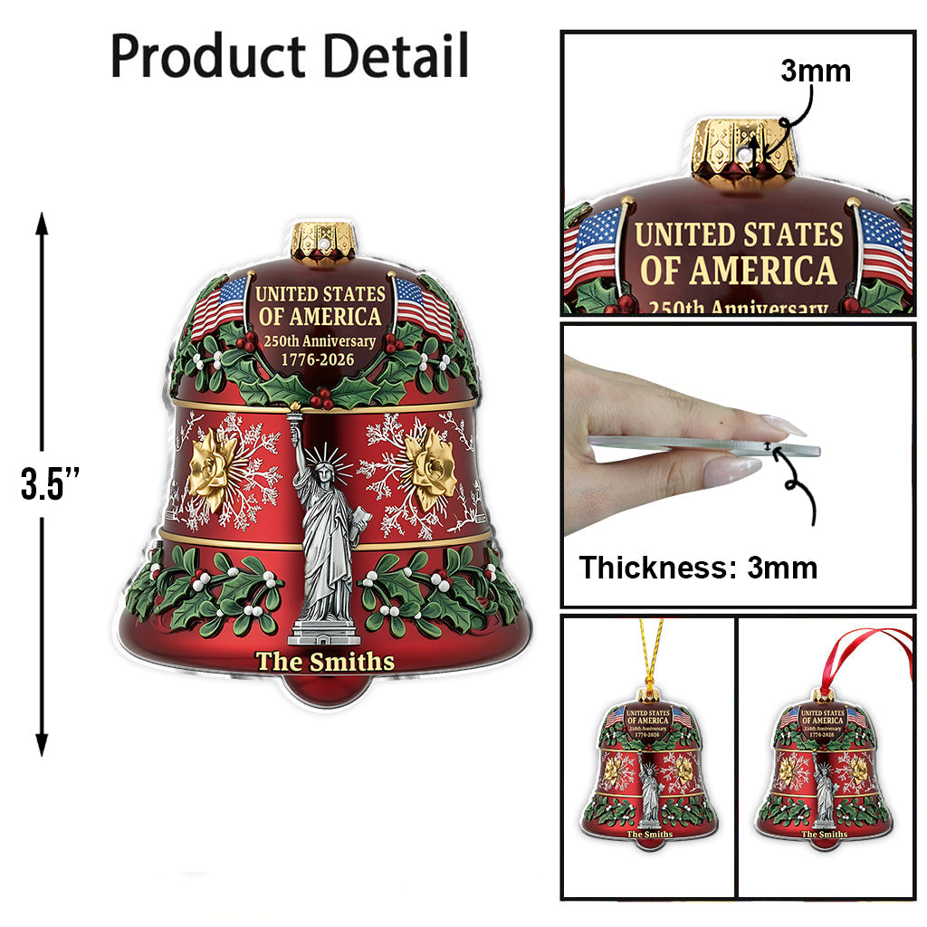 United States 250th Anniversary Bell - Personalized Family Ornament