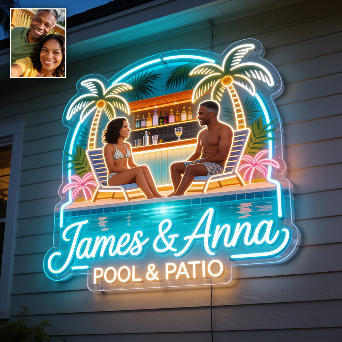 Personalisierte Neon LED Lichtsignatur für Paare - Any Photo Backyard, Pool & Patio