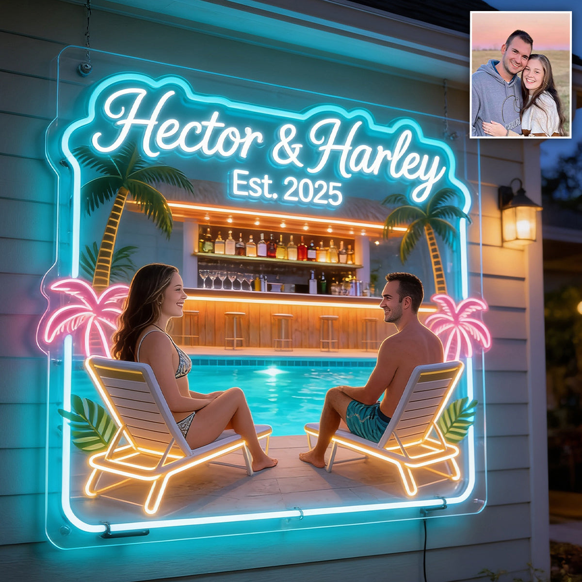 Personalisierte Neon LED Lichtsignatur für Paare - Any Photo Backyard, Pool & Patio