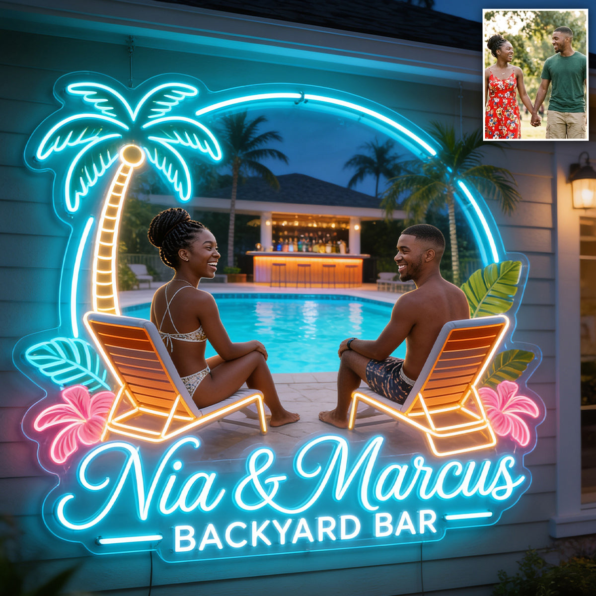 Personalisierte Neon LED Lichtsignatur für Paare - Any Photo Backyard, Pool & Patio