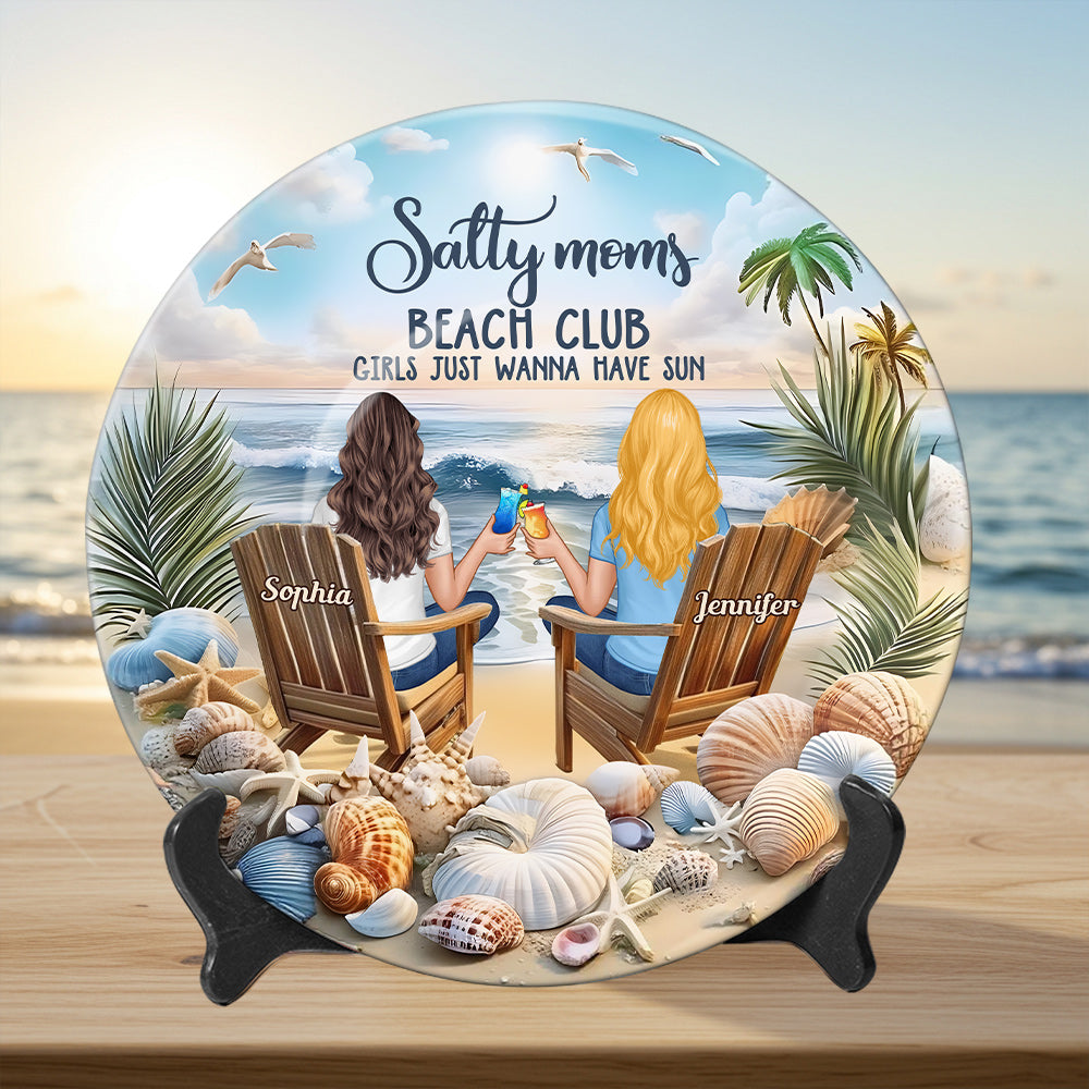Salty Moms Beach Club – Personalisierter runder Keramikteller „Mutter“