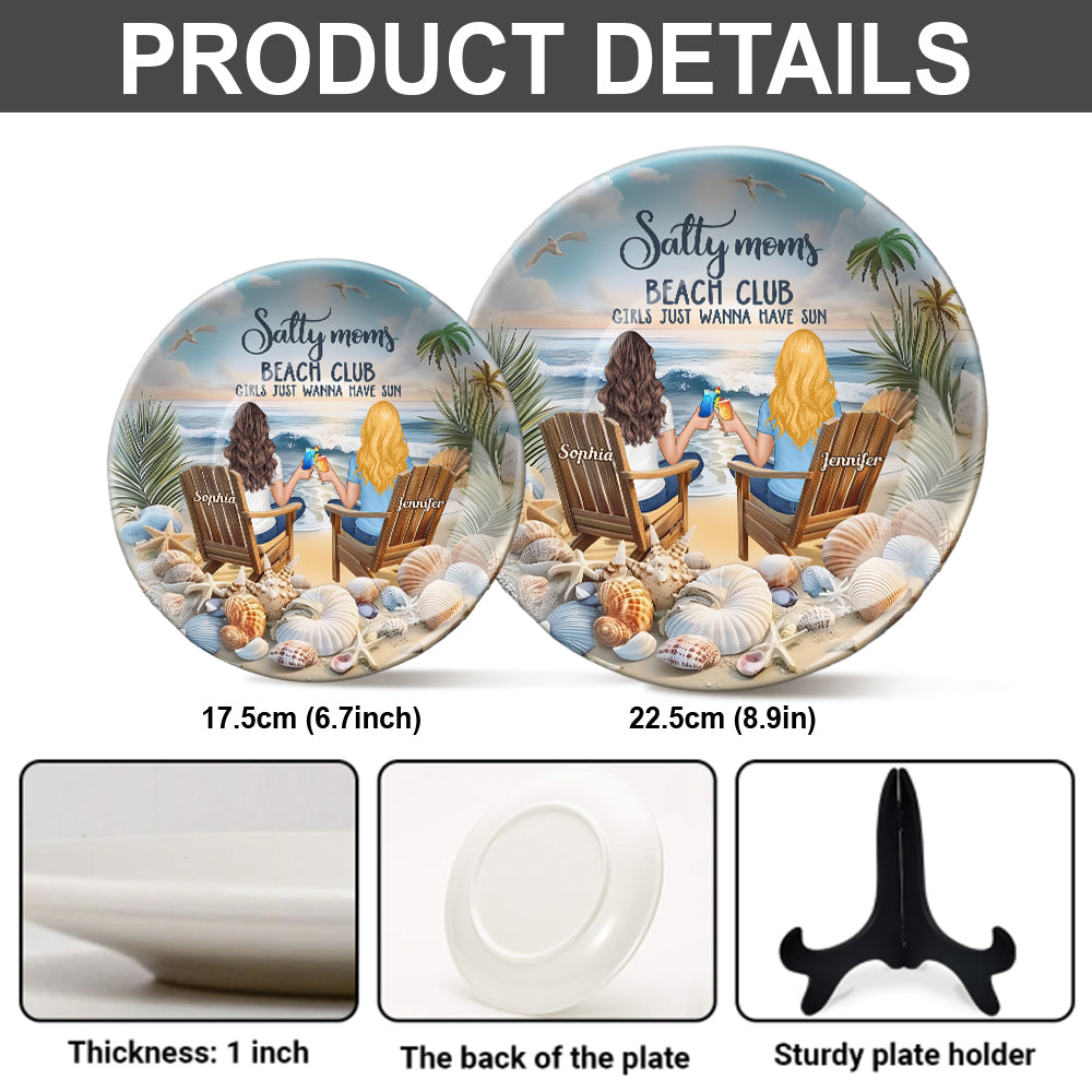 Salty Moms Beach Club – Personalisierter runder Keramikteller „Mutter“
