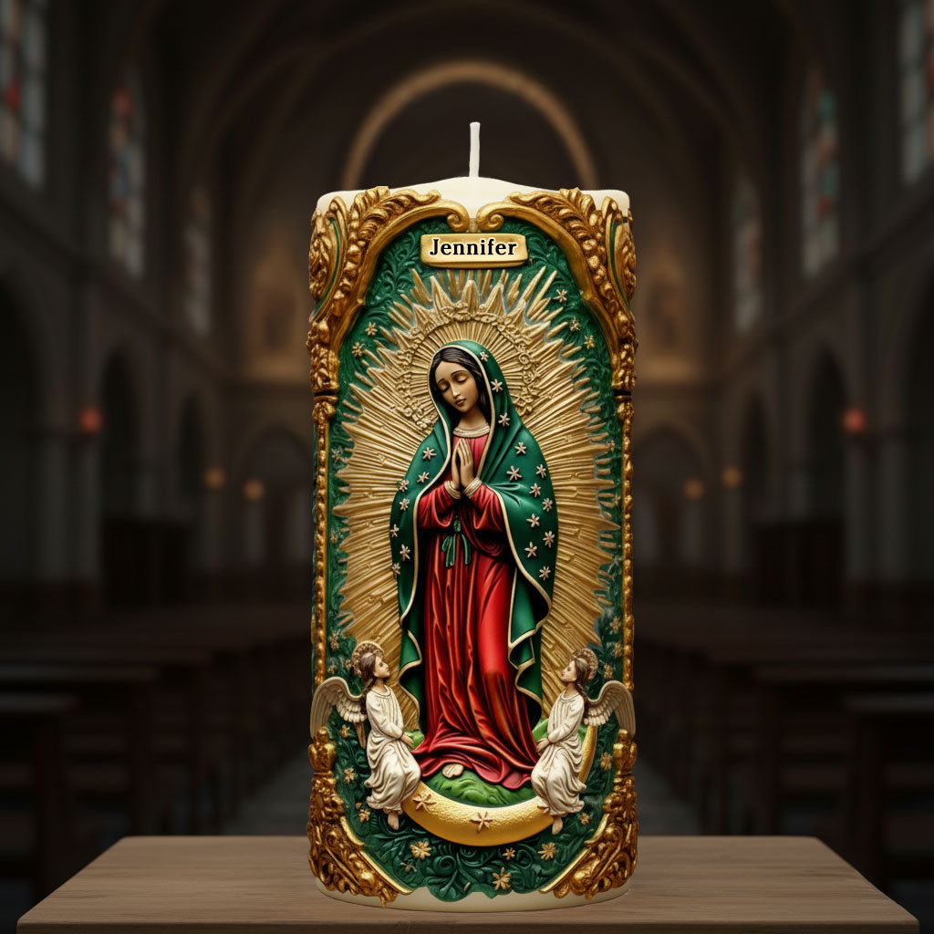 Kerze mit Marienmotiv – Personalisierte christliche flammenlose Kerze