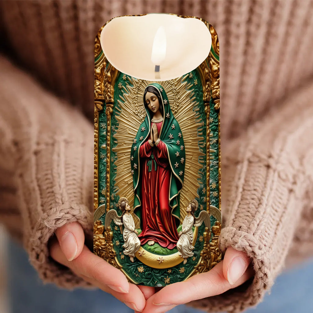 Kerze mit Marienmotiv – Personalisierte christliche flammenlose Kerze