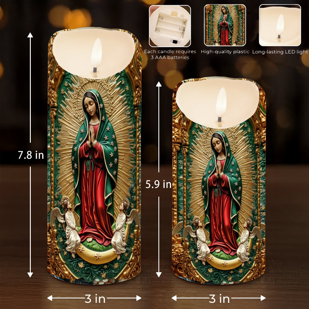 Kerze mit Marienmotiv – Personalisierte christliche flammenlose Kerze