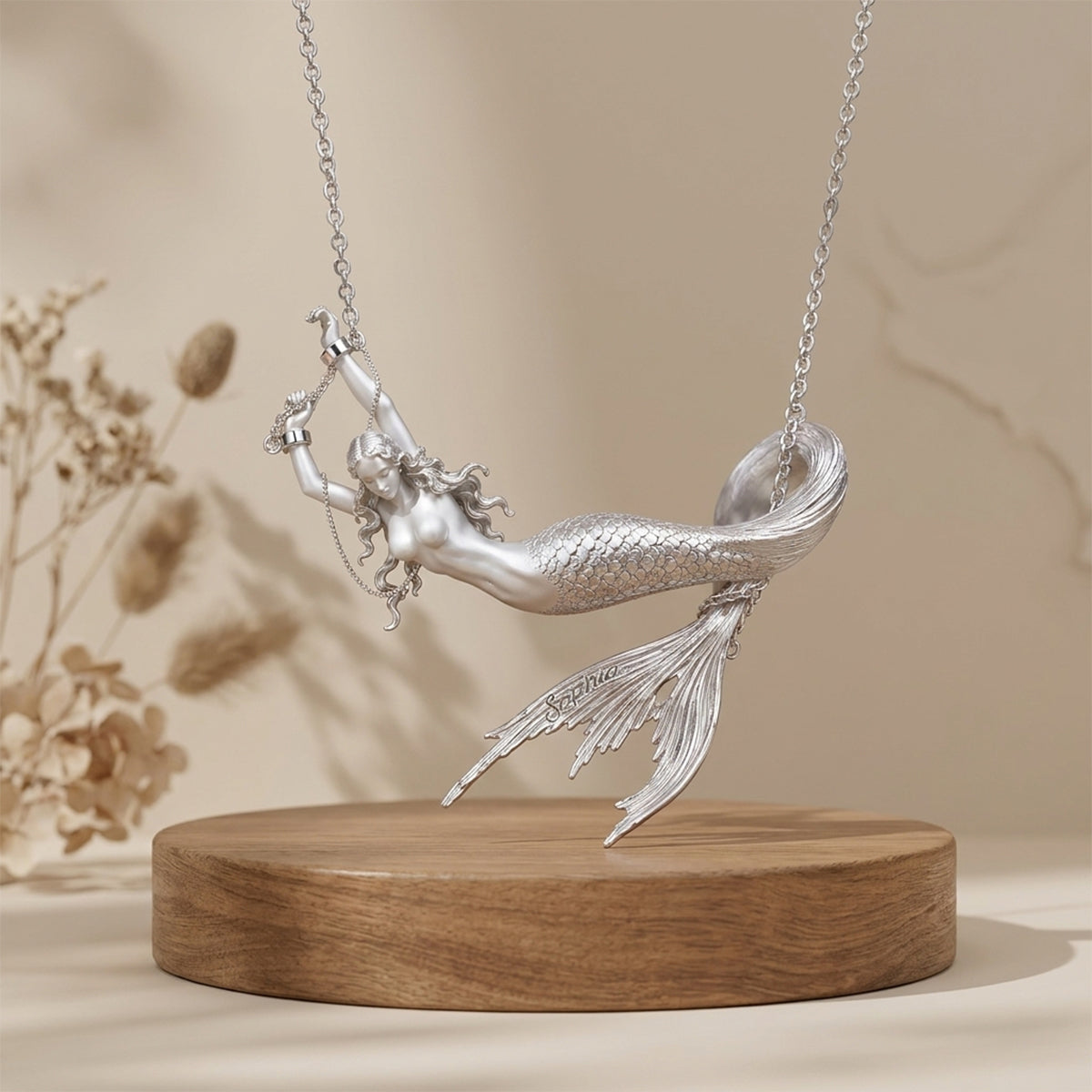 Soul Of A Mermaid - Personalized Mermaid Shaped Metal Pendant Necklace