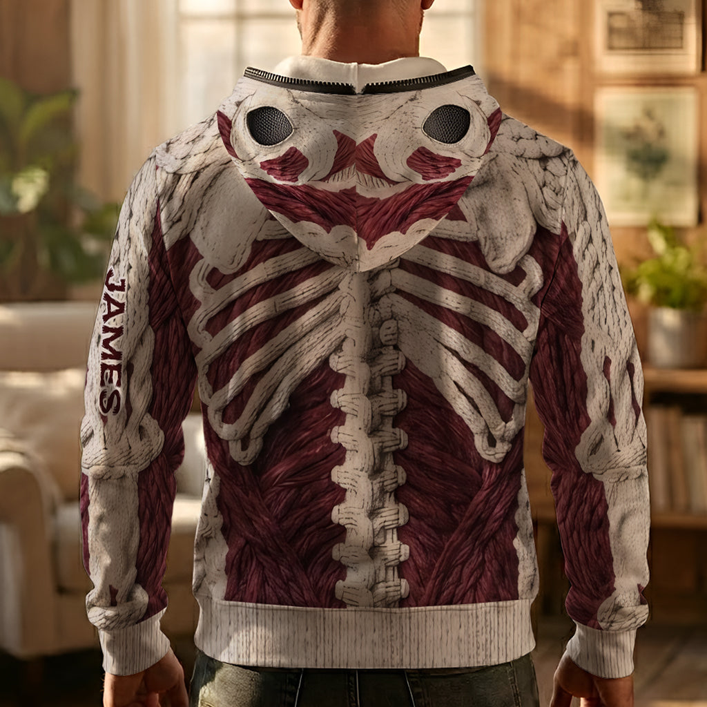 Karmesinrotes Skelett - Personalisierter Halloween Full Face Zipper Hoodie