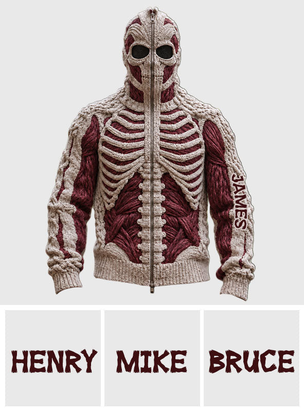 Karmesinrotes Skelett - Personalisierter Halloween Full Face Zipper Hoodie