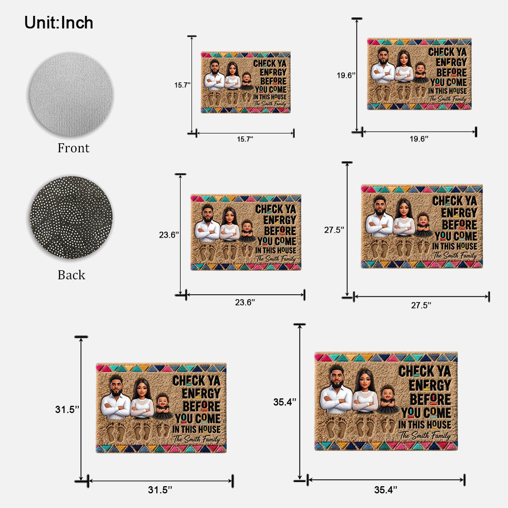 Check Your Energy Before You Come In - Personalized African American Shaped Doormat/ Rug