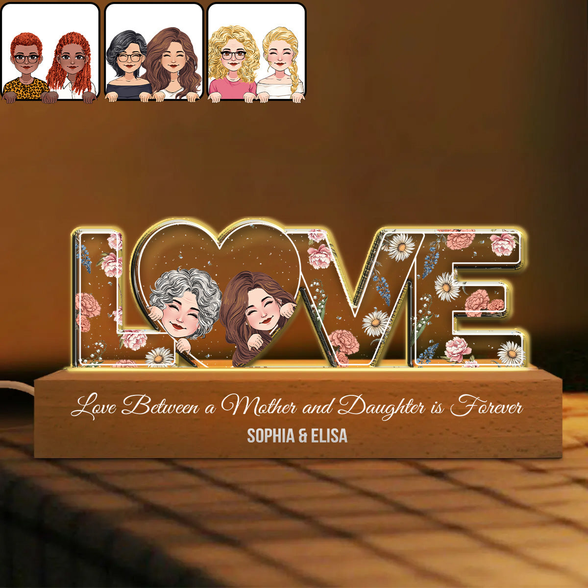 Die Liebe zwischen Mutter und Tochter ist ewig – Personalisierte LED-Nachtleuchte für Mutter