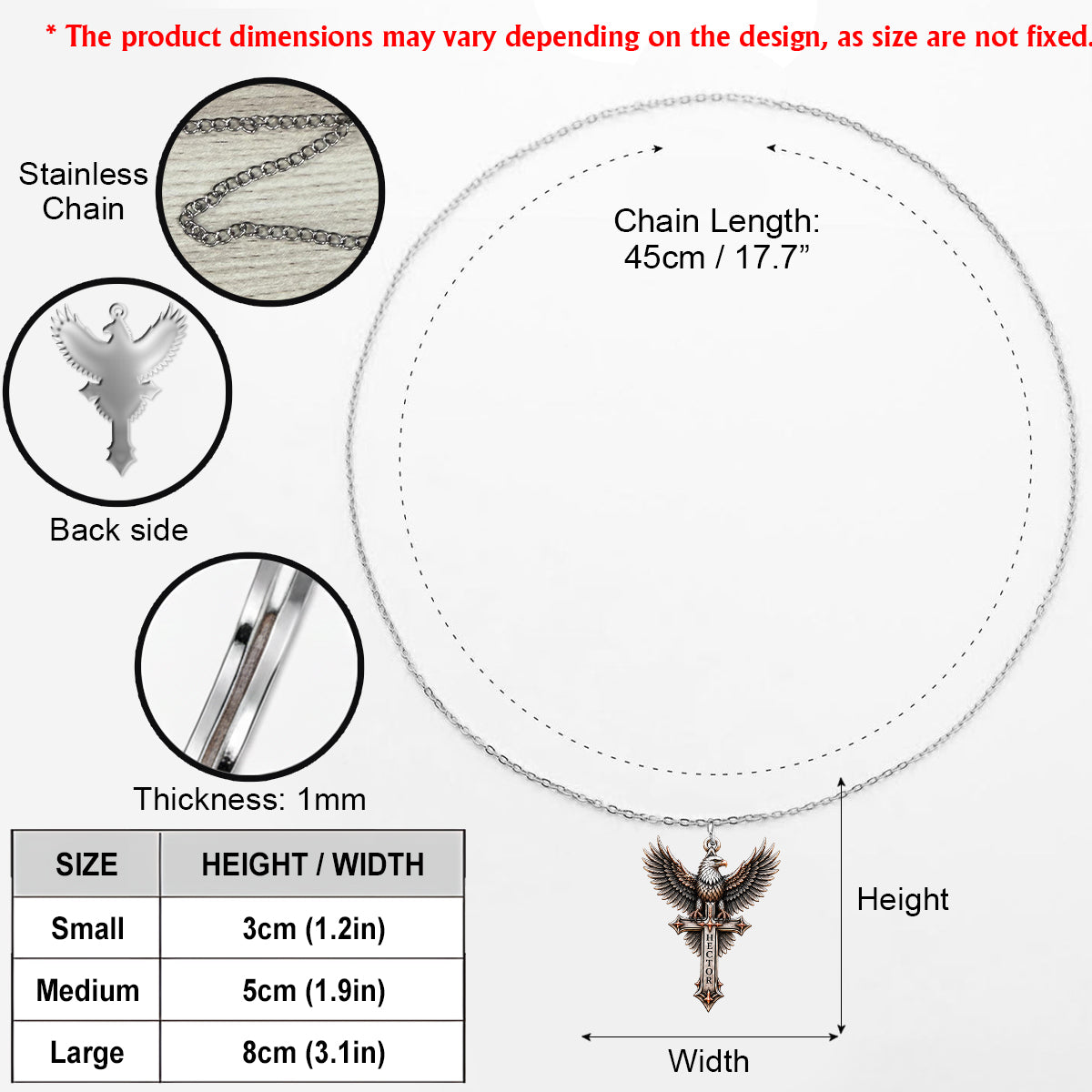 Wings of Faith - Personalized Bald Eagle Shaped Metal Pendant Necklace
