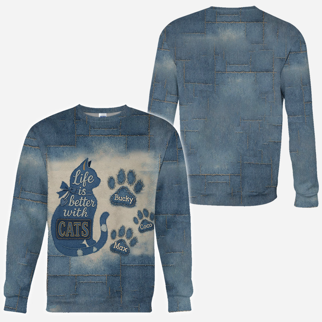 Das Leben ist schöner mit Katzen – Personalisiertes T-Shirt mit Katzenmotiv