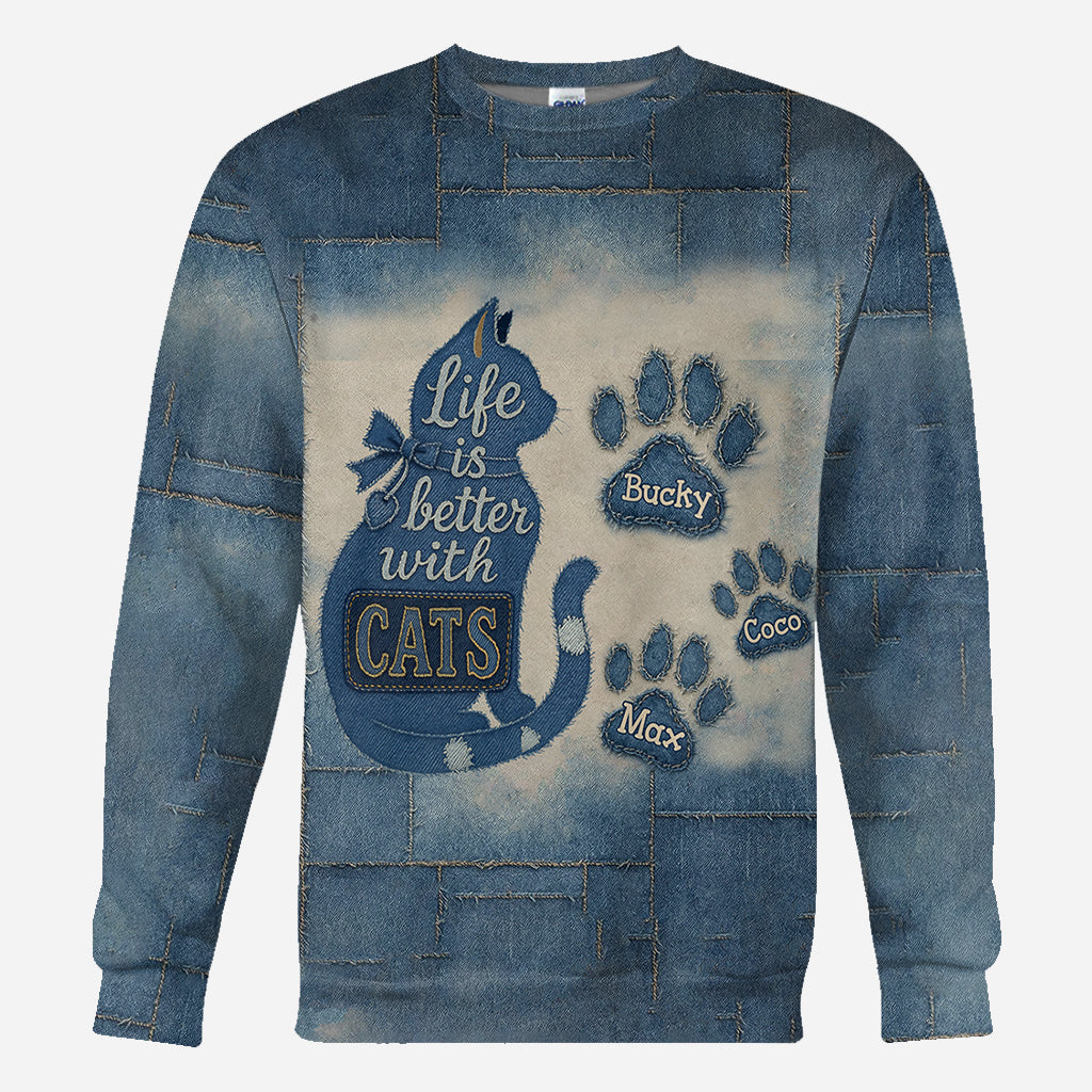Das Leben ist schöner mit Katzen – Personalisiertes T-Shirt mit Katzenmotiv